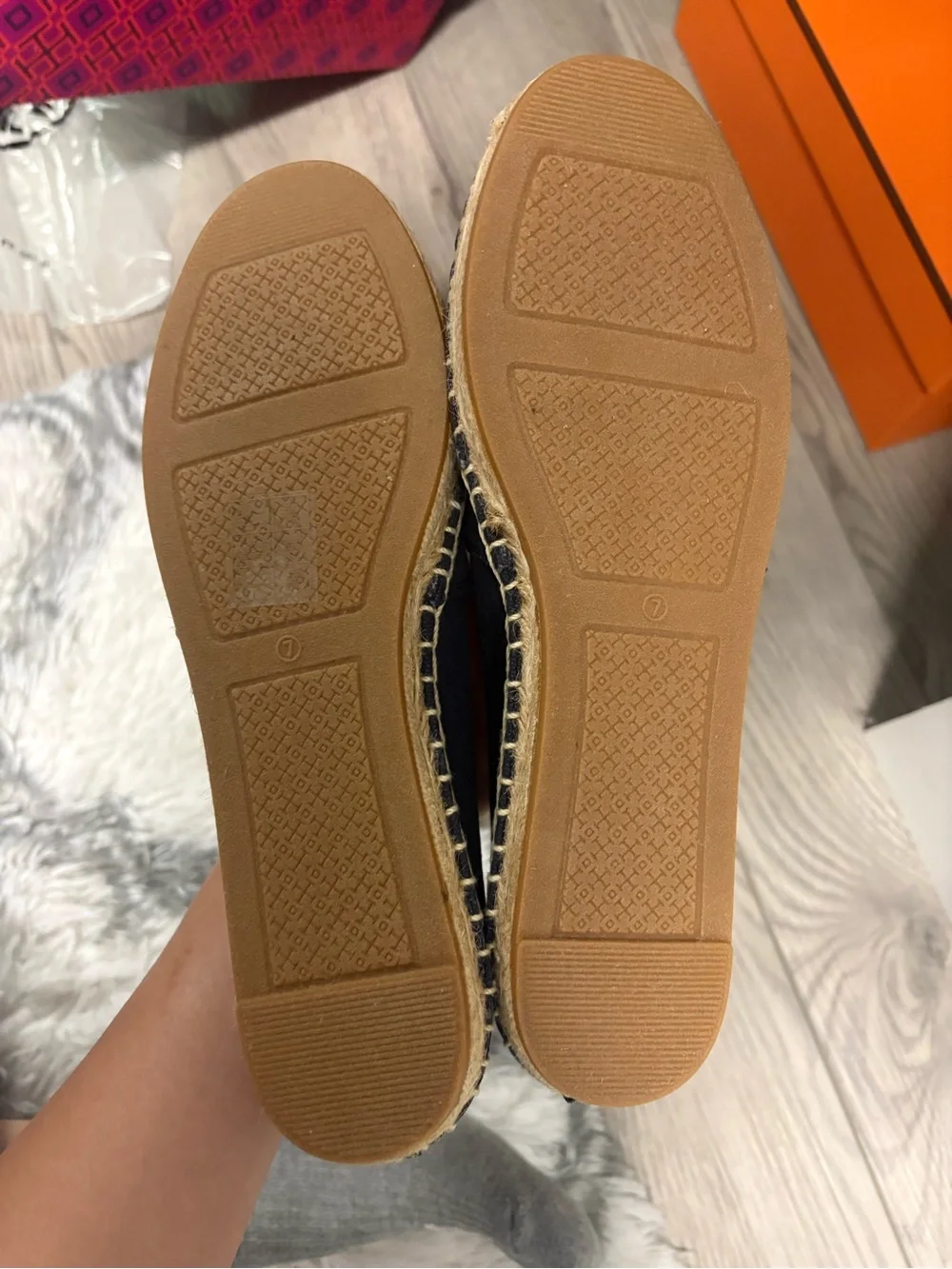 Tory Burch Navy Canvas Espadrille Slip-Ons with Black Logo - Picture 2 of 3